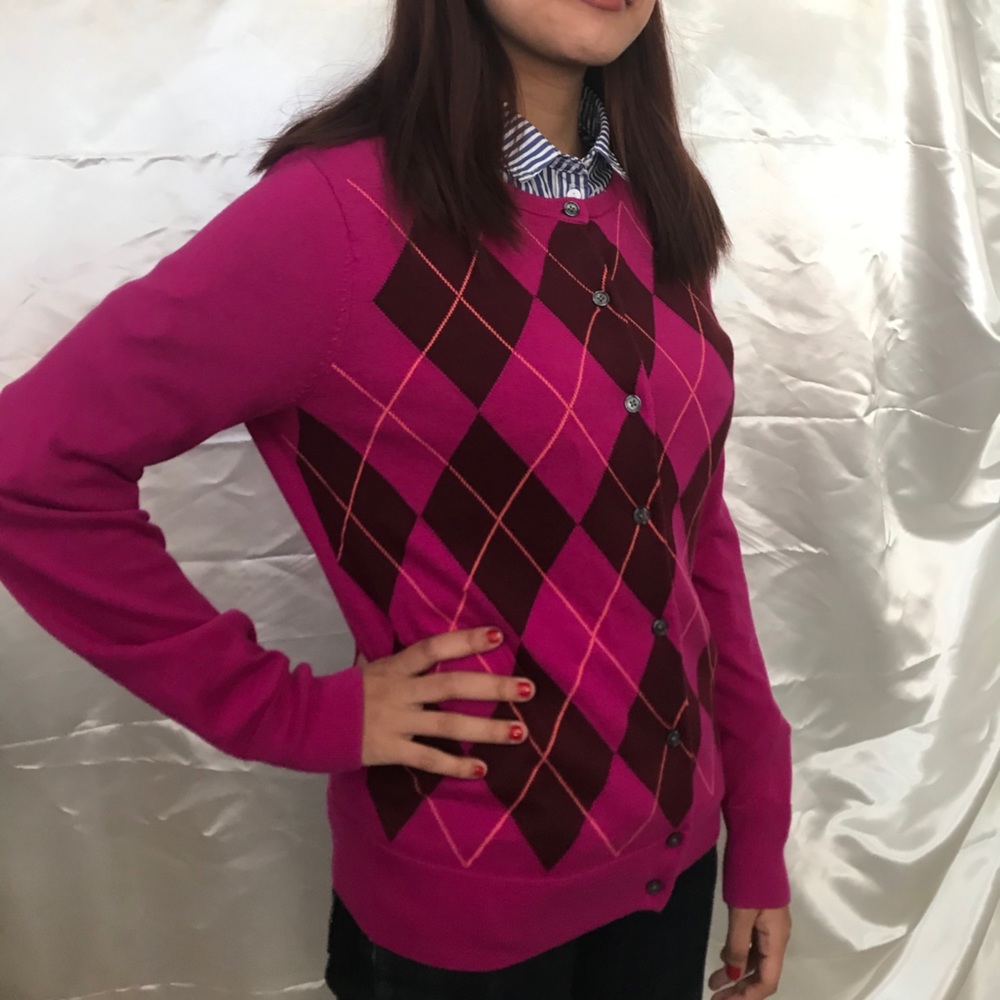 Magenta Argyle cardigan